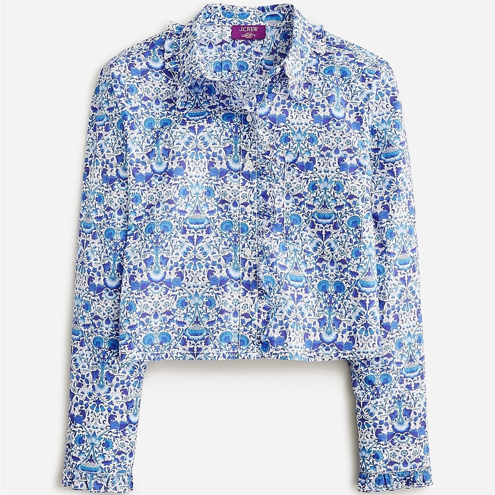 J.Crew 
Ruffle trim button up shirt in Liberty reg